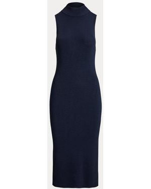 Ralph Lauren Mouwloze Ribgebreide Jurk Met Mockneck - Blauw