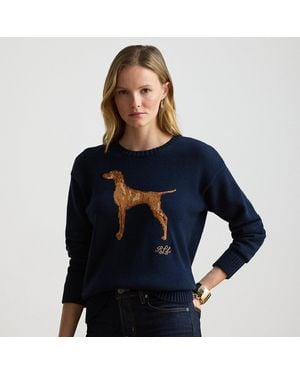 Ralph Lauren Intarsia-Knit Vizsla Cotton Jumper - Blue