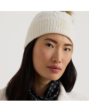 Ralph Lauren Embroidered-Crest Pom-Pom Cable Beanie - Brown