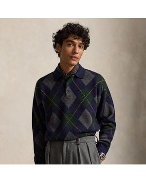 Polo Ralph Lauren Pull Relaxed Fit Losanges Laine Mohair - Bleu