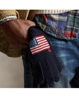 Polo Ralph Lauren Flag-Intarsia Wool-Blend Touch Gloves - Blue