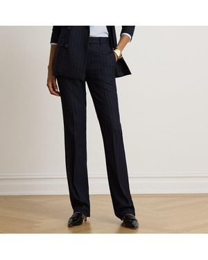Ralph Lauren Pinstripe Wool-Blend Twill Straight Pant - Blue