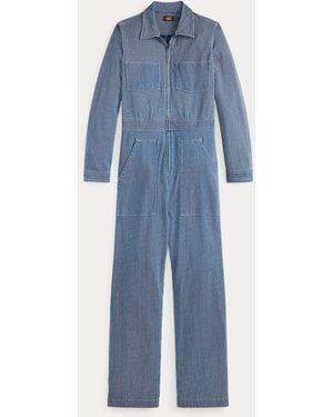 RRL Striped Cotton-Linen Jumpsuit - Blue