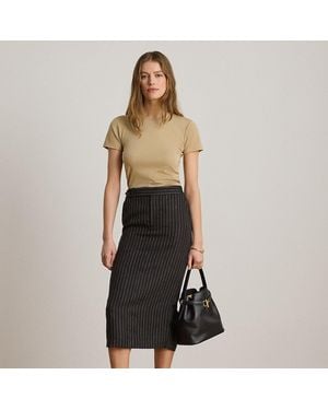 Ralph Lauren Chalk-Stripe Linen Pencil Midi Skirt - Black