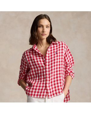 Ralph Lauren Wide Cropped Gingham Linen Shirt - Red