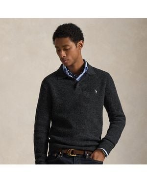 Polo Ralph Lauren Textured Wool-Cotton Polo-Collar Jumper - Blue