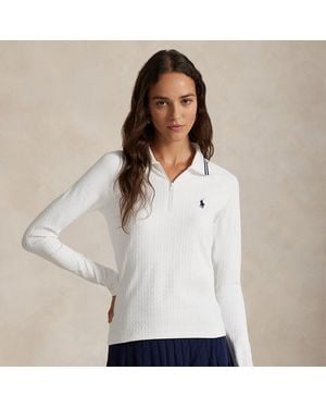 Ralph Lauren Polo Demi-Zippé Torsadé Manches Longues - Blanc