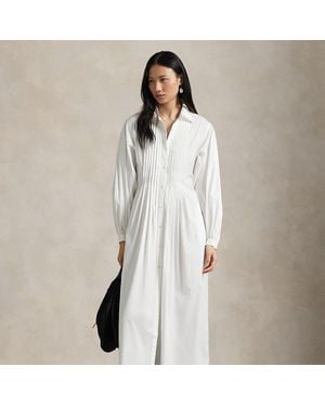 Polo Ralph Lauren Pleated-Bib Cotton Maxi Shirtdress - White