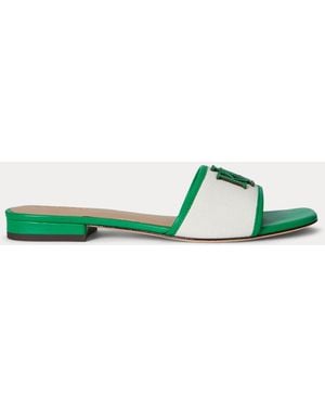 Ralph Lauren Everley Leather-Trim Canvas Slide Sandal - Green