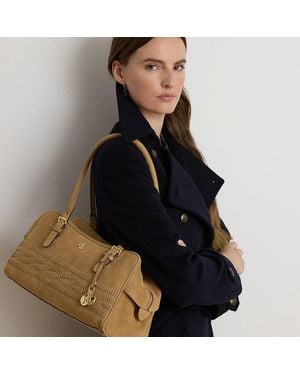 Ralph Lauren Cable-Embossed Large Marcy Zip Satchel - Blue
