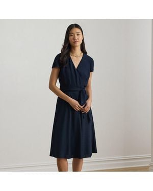 Ralph Lauren Belted Georgette Surplice Dress - Blue