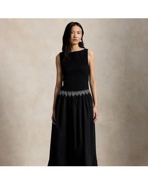 Ralph Lauren Smocked Cotton Voile Dress - Blue