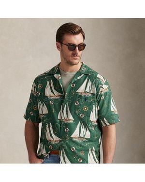 Polo Ralph Lauren Sailboat-Print Oxford Camp Shirt - Green