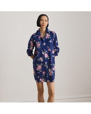 Ralph Lauren Floral Cotton-Blend Lawn Sleep Shirt - Blue