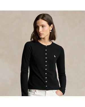 Polo Ralph Lauren Stretch Mesh Cotton Crewneck Cardigan - Black