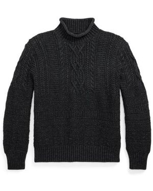 RRL Maglia in cotone e lana collo arrotolato - Nero