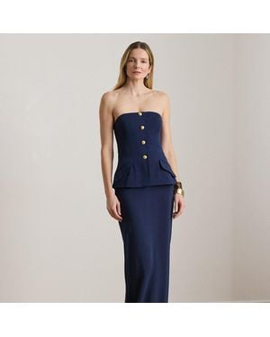 Ralph Lauren Button-Trim Stretch Cady Strapless Gown - Blue