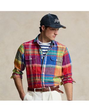 Ralph Lauren Classic Fit Plaid Linen Workshirt - Red