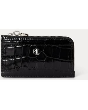 Ralph Lauren Croc-Embossed Leather L-Zip Card Case - Black