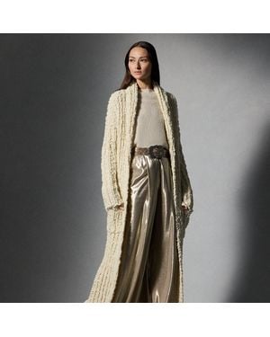 Ralph Lauren Slub Wool Long Shawl-Collar Cardigan - Natural