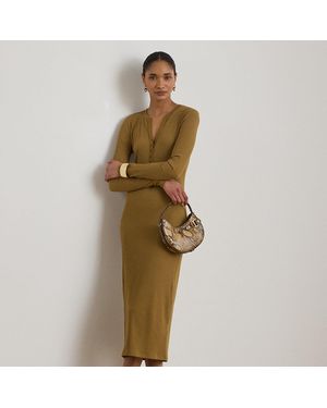 Ralph Lauren Rib-Knit Henley Midi Dress - Green