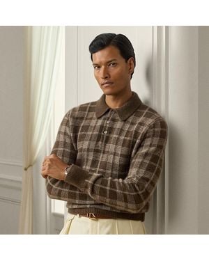 Ralph Lauren Karo-Kaschmirpullover Mit Polokragen - Braun