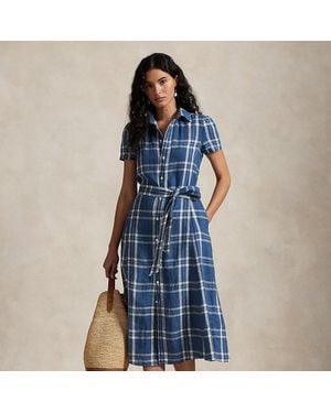 Polo Ralph Lauren Belted Striped Linen Shirtdress - Blue