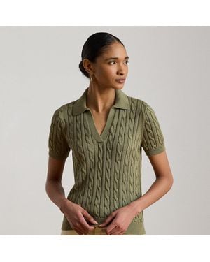 Ralph Lauren Pull Torsadé À Manches Courtes En Coton - Vert