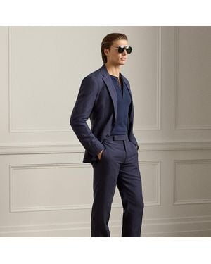 Ralph Lauren Gregory Hand-Tailored Silk-Linen Trouser - Blue