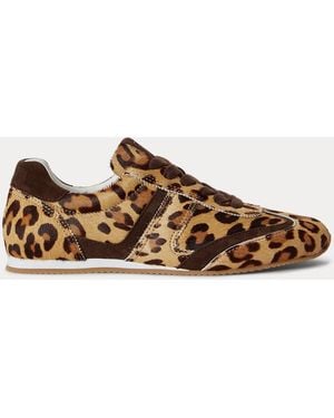 Ralph Lauren Dani Haircalf-Suede Low-Profile Trainer - Brown