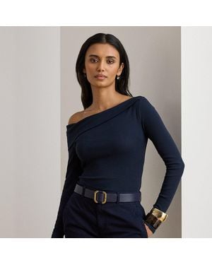 Ralph Lauren Haut Asymétrique Côtelé Épaules Dégagées - Bleu