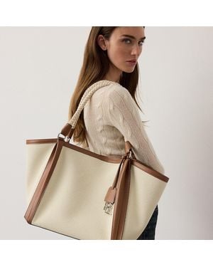 Ralph Lauren Rl 888 Calfskin-Trim Woven Tote - Natural
