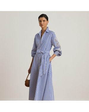 Ralph Lauren Ralph Lauren Striped Eyelet Broadcloth Shirtdress - Blue