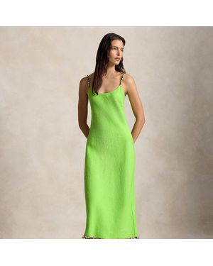 Polo Ralph Lauren Beaded-Trim Linen Slip Dress - Green
