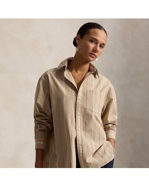 Polo Ralph Lauren Oversize Fit Striped Cotton Shirt - Brown