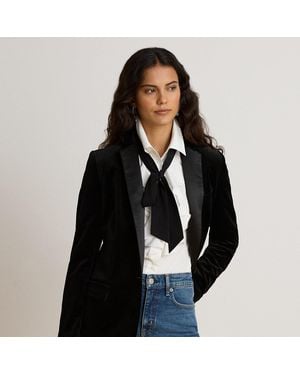 Ralph Lauren Blazer De Terciopelo Elástico Con Ribete - Negro