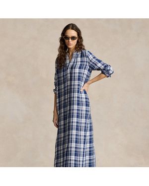Polo Ralph Lauren Plaid Linen Shirtdress - Blue