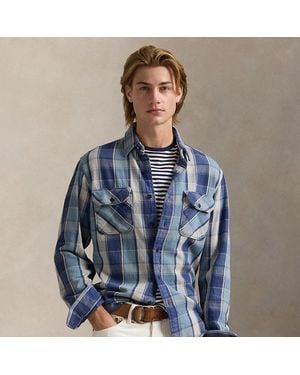 Ralph Lauren Classic Fit Plaid Flannel Workshirt - Blue