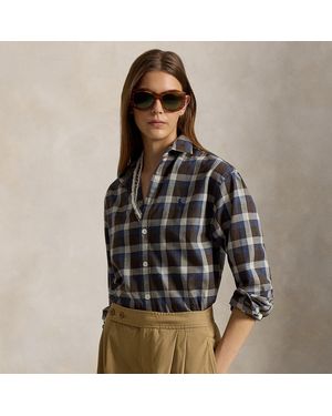 Ralph Lauren Relaxed Fit Plaid Cotton Twill Shirt - Black