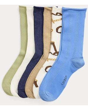 Ralph Lauren Print & Knit Roll-Top Sock 6-Pack - Blue