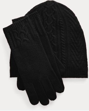 Ralph Lauren Guanti e berretto a trecce - Nero