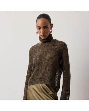 Ralph Lauren Metallic Mesh Boatneck Sweater - Brown