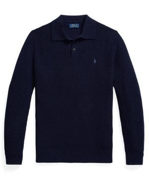 Ralph Lauren Taglie Plus - Maglia in lana e cotone con colletto - Blu