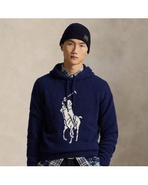 Ralph Lauren Big Pony Wool-Blend Hooded Sweater - Blue