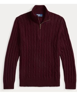 Polo Ralph Lauren Cable-Knit Cashmere Quarter-Zip Jumper - Red