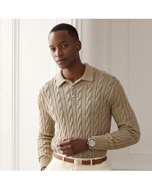 Ralph Lauren Cable-Knit Cotton-Silk Polo Jumper - Brown