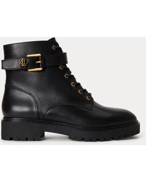 Ralph Lauren Allyson Calfskin Logo-Keeper Bootie - Black