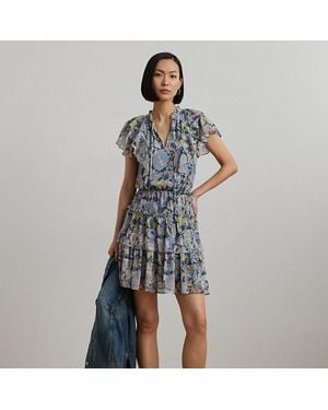 Ralph Lauren Ralph Lauren Floral Ruffle-Trim Georgette Dress - Blue