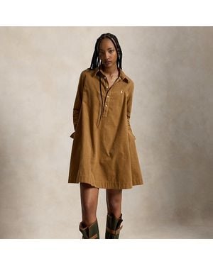 Polo Ralph Lauren Corduroy Pleated Shirt Dress - Brown