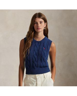 Polo Ralph Lauren Cropped Kabelgebreide Katoenen Spencer - Blauw